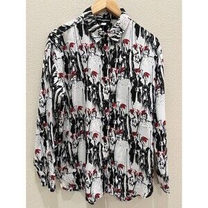 Karl Lagerfeld Paris Fashion Illustration Graphic Blouse Button Up White Black R